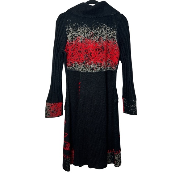 Vintage Concept Black Wool Blend Button Up Sweater Coat with Red Accents Women M - Picture 2 of 11